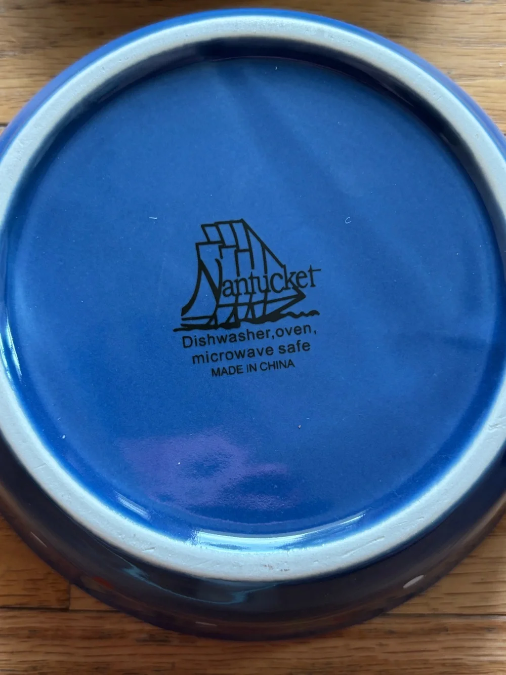 Nantucker Blue Holiday Stocking Ceramic Pie Pan Bowl Set NWOT